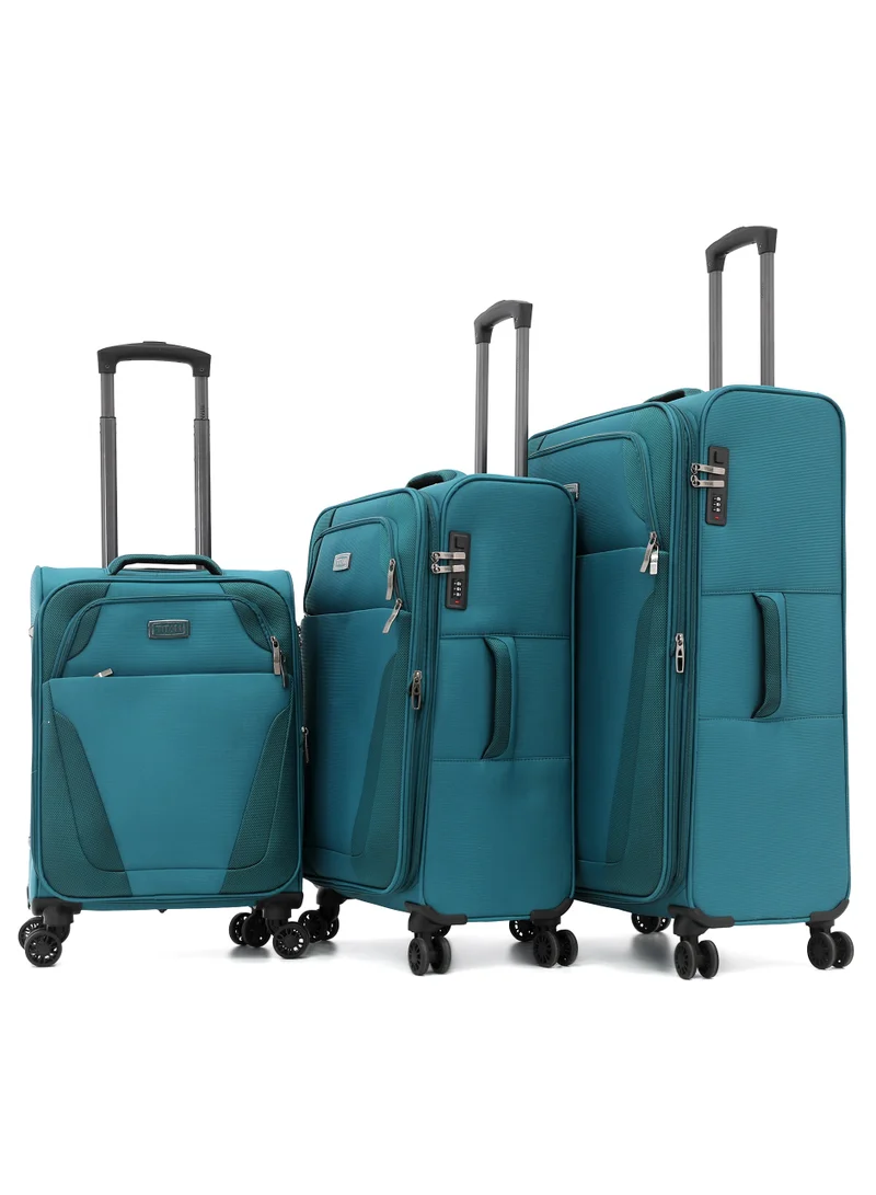 تيتان TITAN 3-Piece Soft Trolley Luggage Set, Double Spinner Wheels, (TURQUOISE)